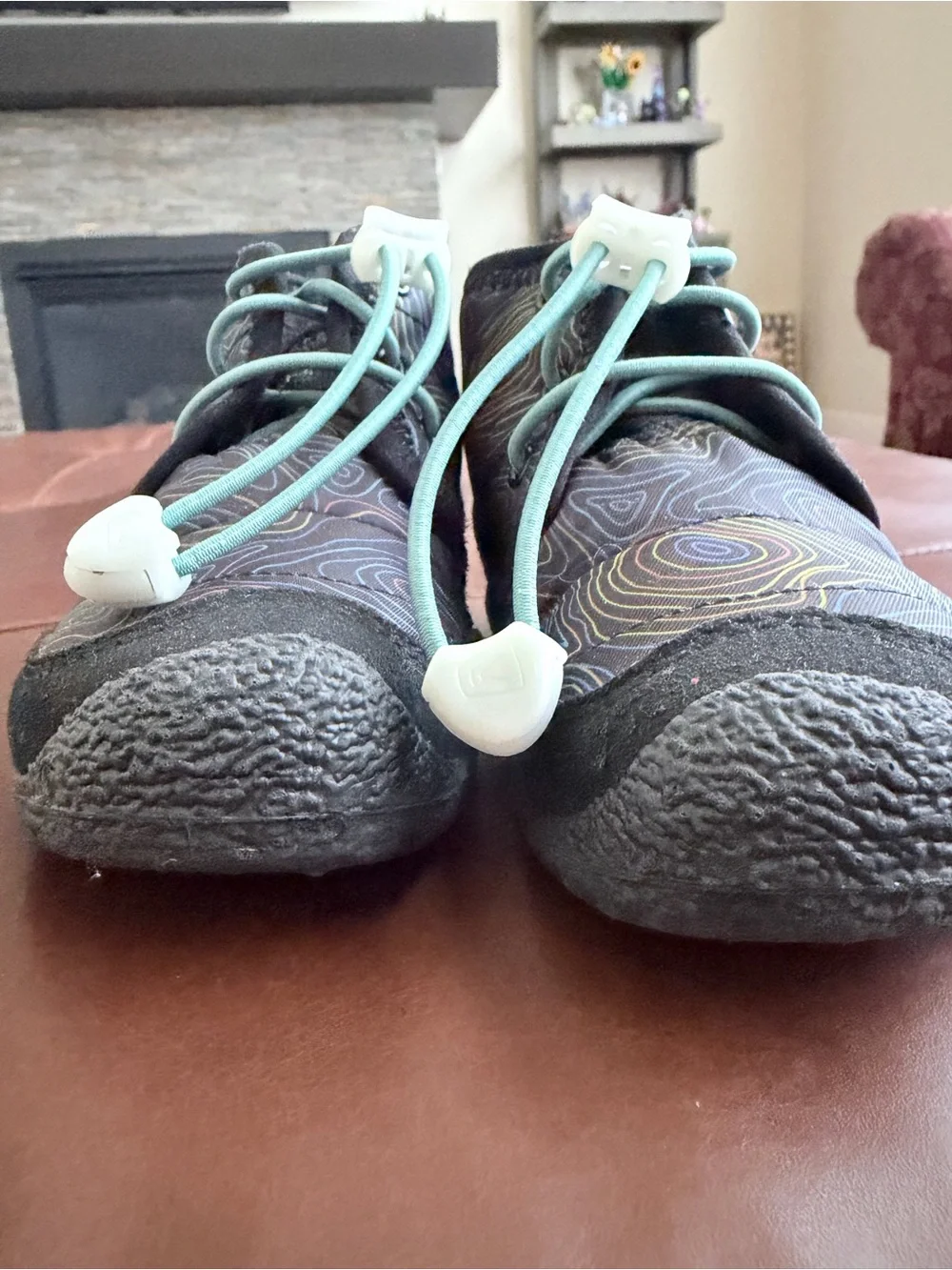 KEEN Kids Navy Topographic Ankle Boots with Teal Accents